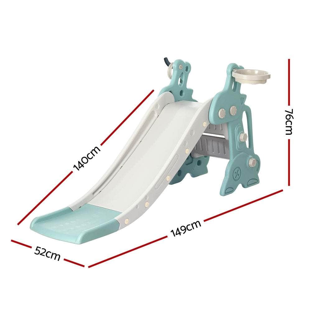 Kids Slide Set Basketball Hoop Ring Outdoor Playground Toy Deer 140Cm Blue
