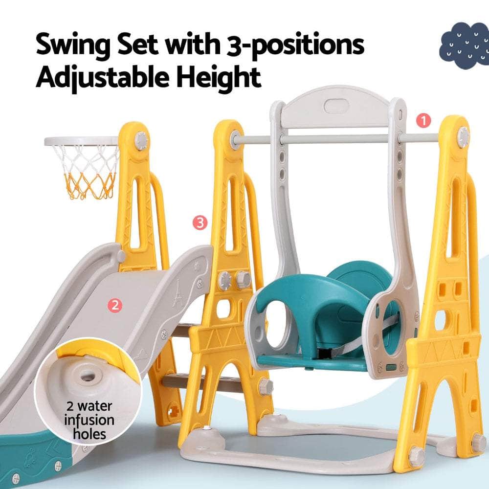 Kids Slide Swing Set Basketball Outdoor Toys Adjustable Height 140cm Green
