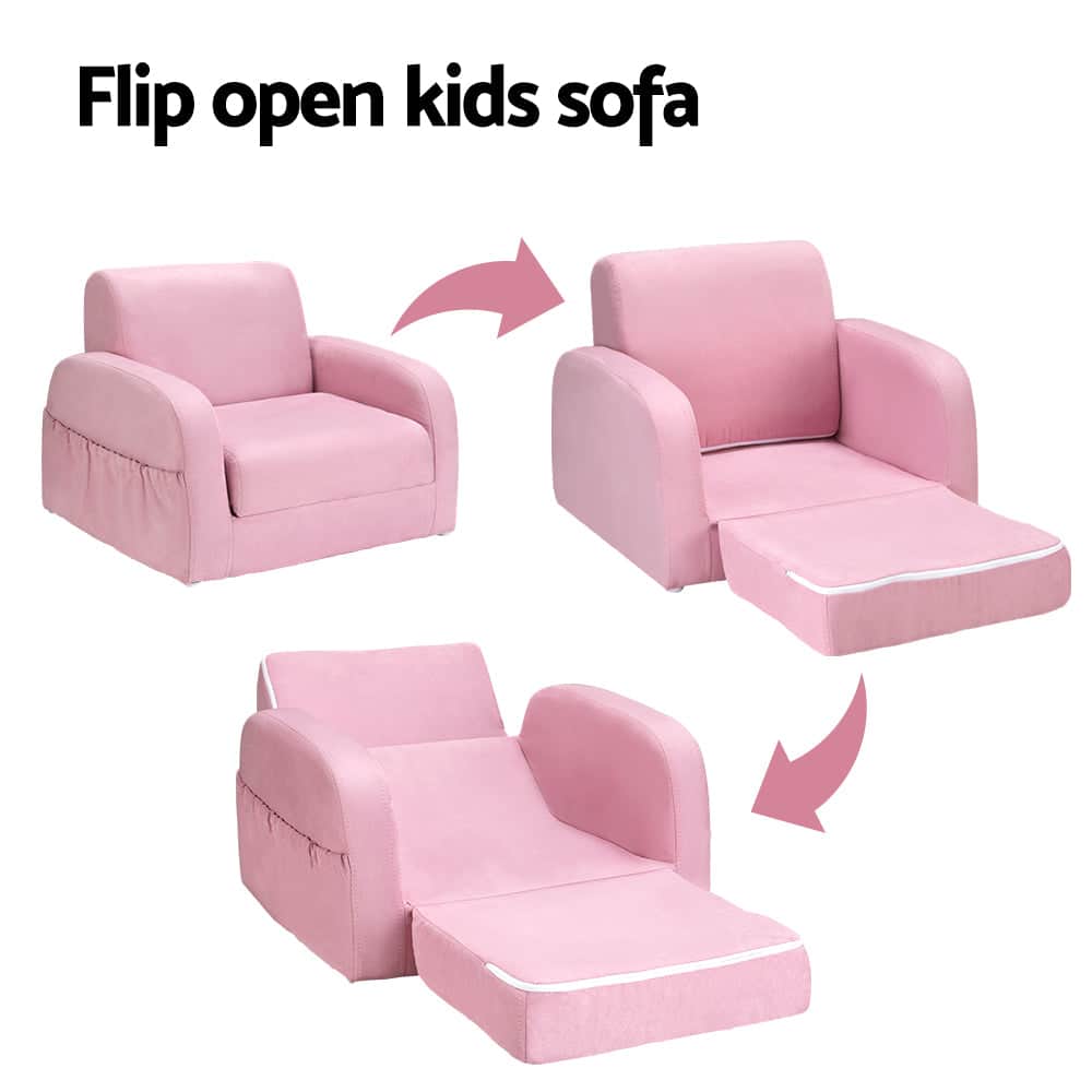 Kids Sofa 2 Seater Children Flip Open Couch Lounger Armchair Soft