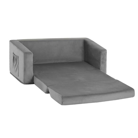 Kids Sofa 2 Seater Children Flip Open Couch Velvet Armchair Grey