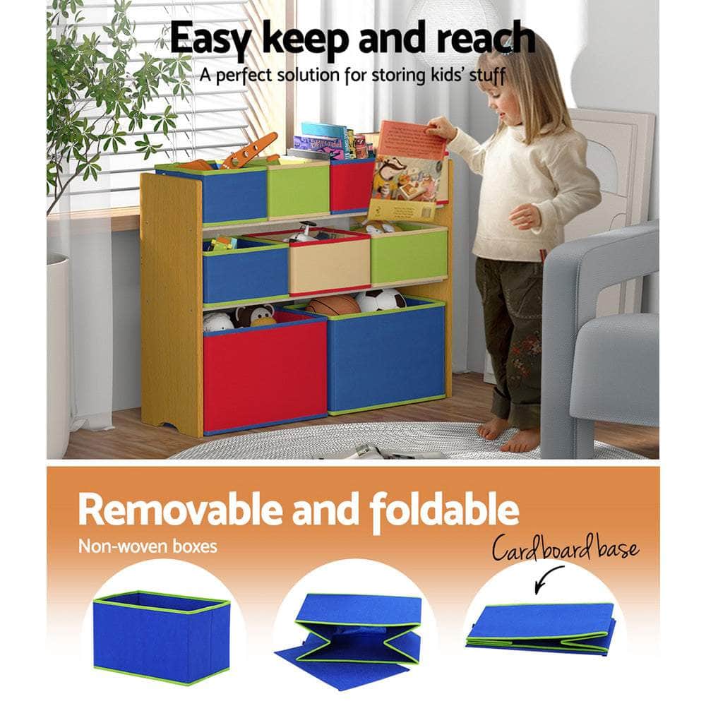 Kids Toy Box 9 Bins Storage Children Room Organiser Cabinet Display 3 Tier