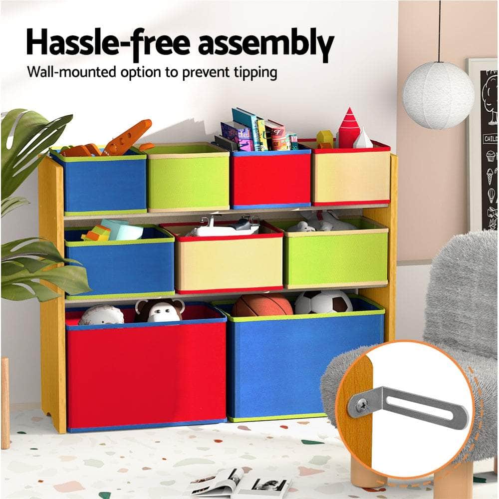 Kids Toy Box 9 Bins Storage Children Room Organiser Cabinet Display 3 Tier