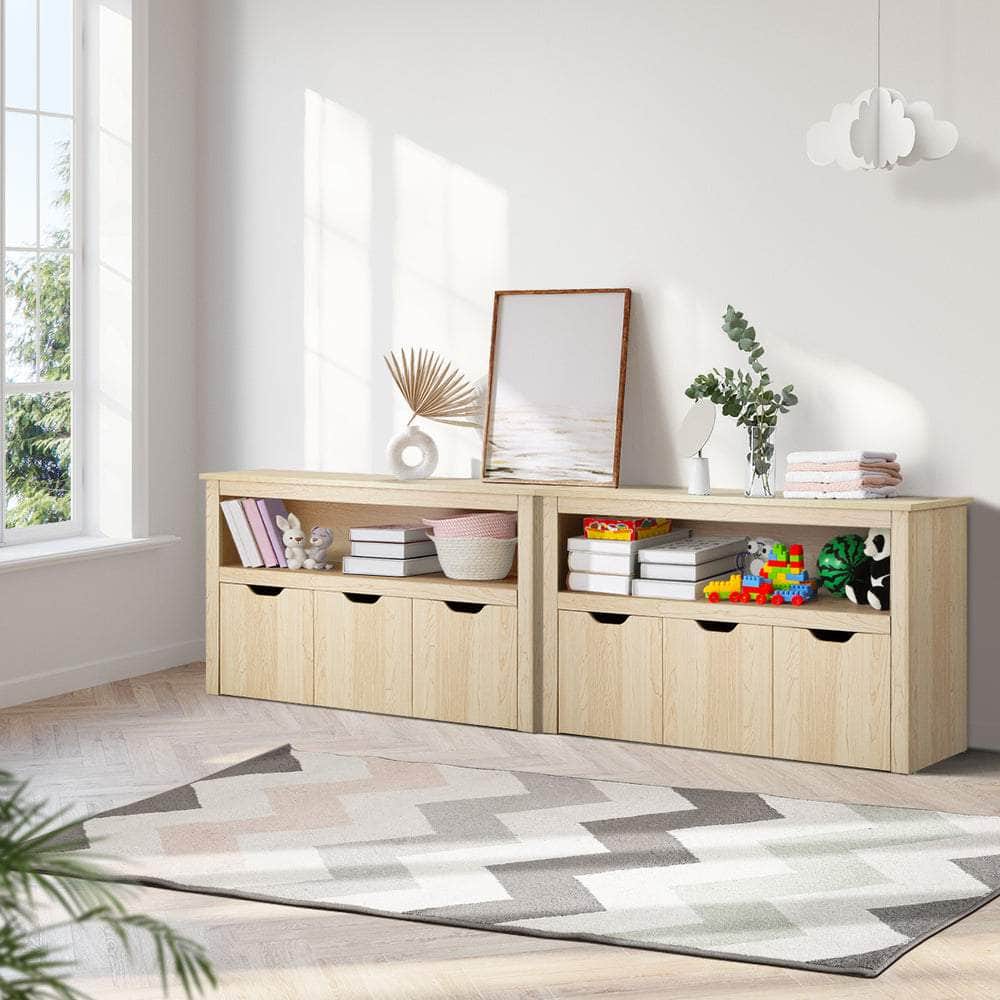 Kids Toy Storage Cabinet With Storage Box Natural
