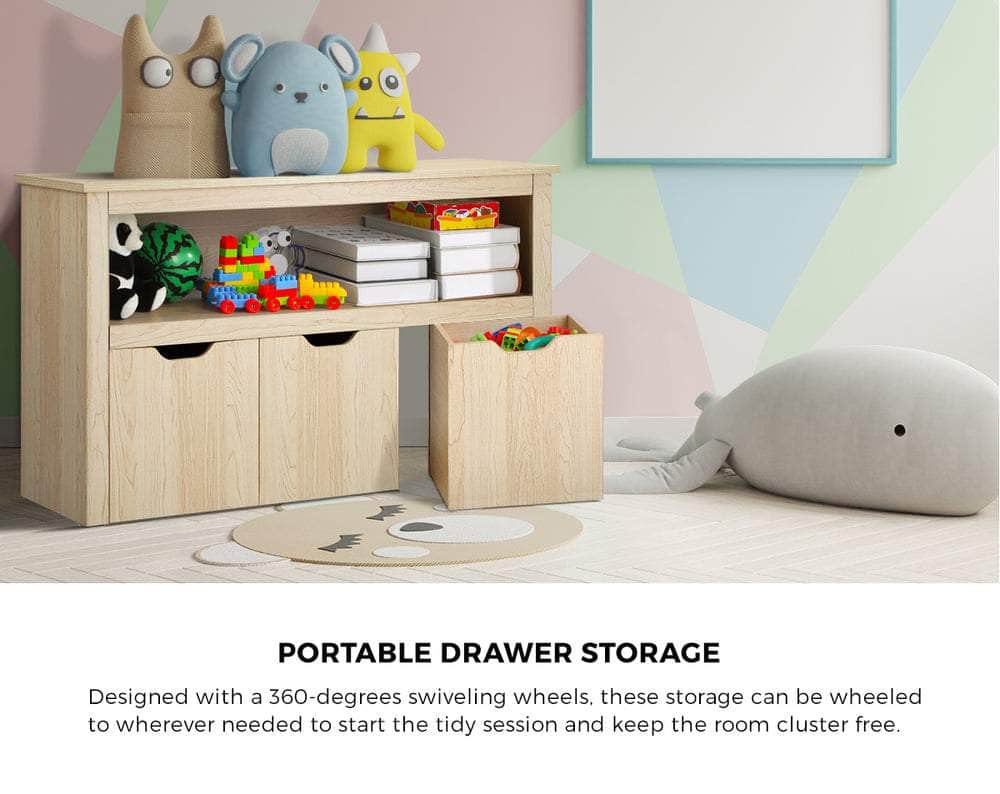 Kids Toy Storage Cabinet With Storage Box Natural