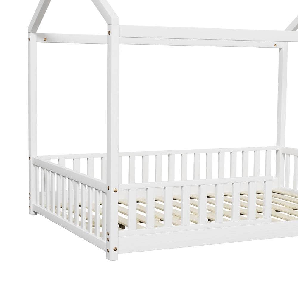 Kids Wooden Bed Frame House Beds Platform Double White Timber Pine