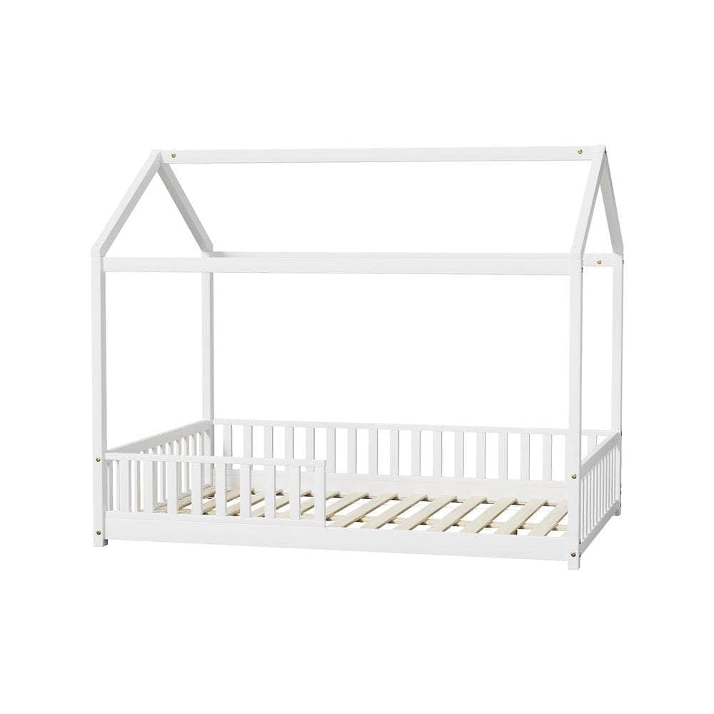 Kids Wooden Bed Frame House Beds Platform Double White Timber Pine