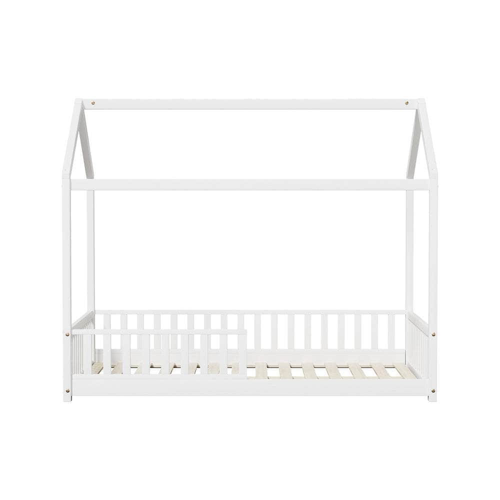 Kids Wooden Bed Frame House Beds Platform Double White Timber Pine