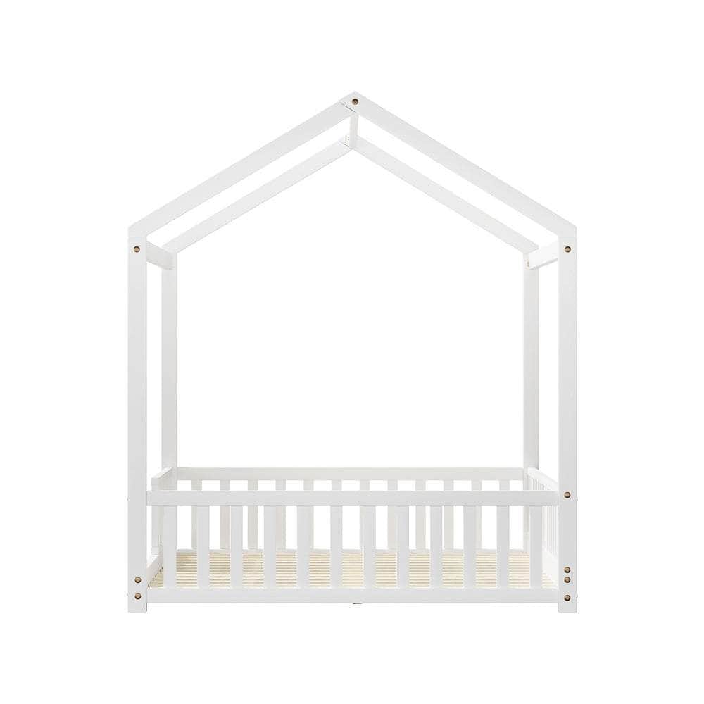 Kids Wooden Bed Frame House Beds Platform Double White Timber Pine