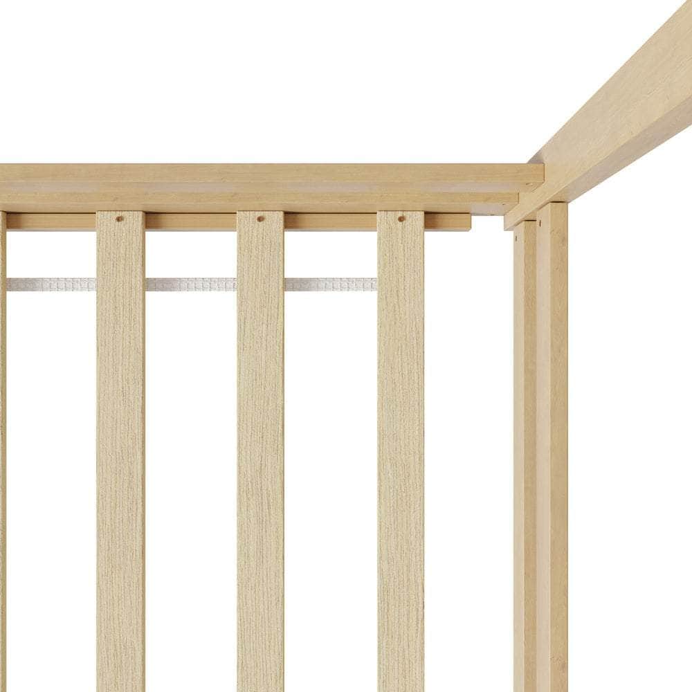 Kids Wooden Bed Frame House Frame Timber with Fence Single Natural
