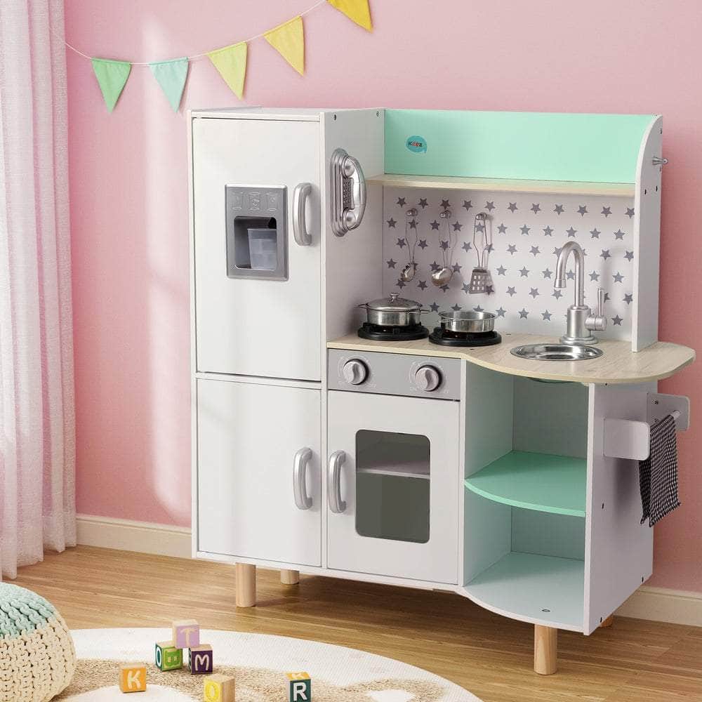Kids Wooden Pretend Kitchen Play Set Oven Fridge Green