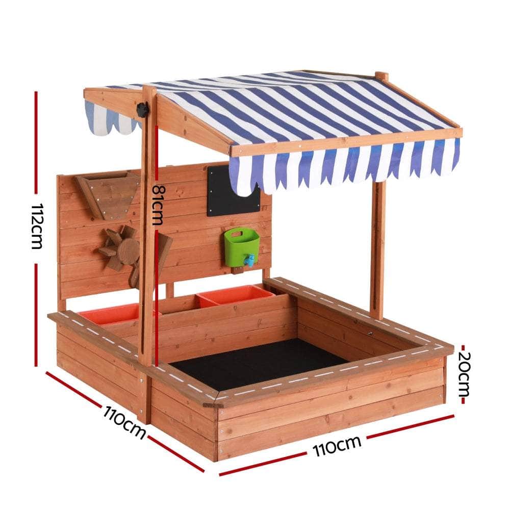 Kids Wooden Sandpit Canopy Sandbox w/ Cover 110cm