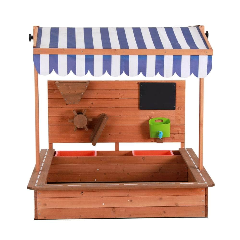 Kids Wooden Sandpit Canopy Sandbox w/ Cover 110cm