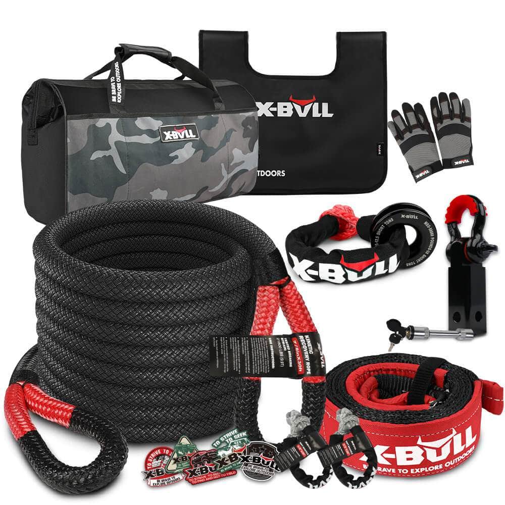 Kinetic Recovery Rope kit Snatch Strap Soft Shackles Hitch receiver 4WD