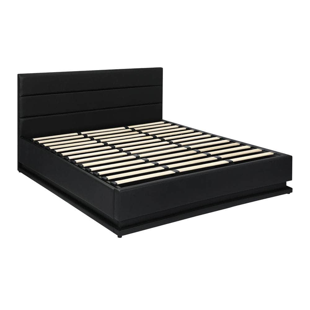 King Bed Frame, RBG Mattress Base with Gas Lift and Storage Space Black