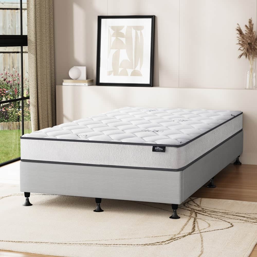 King Bed Frame Upholstered Platform with Bonnell Spring Mattress Beige