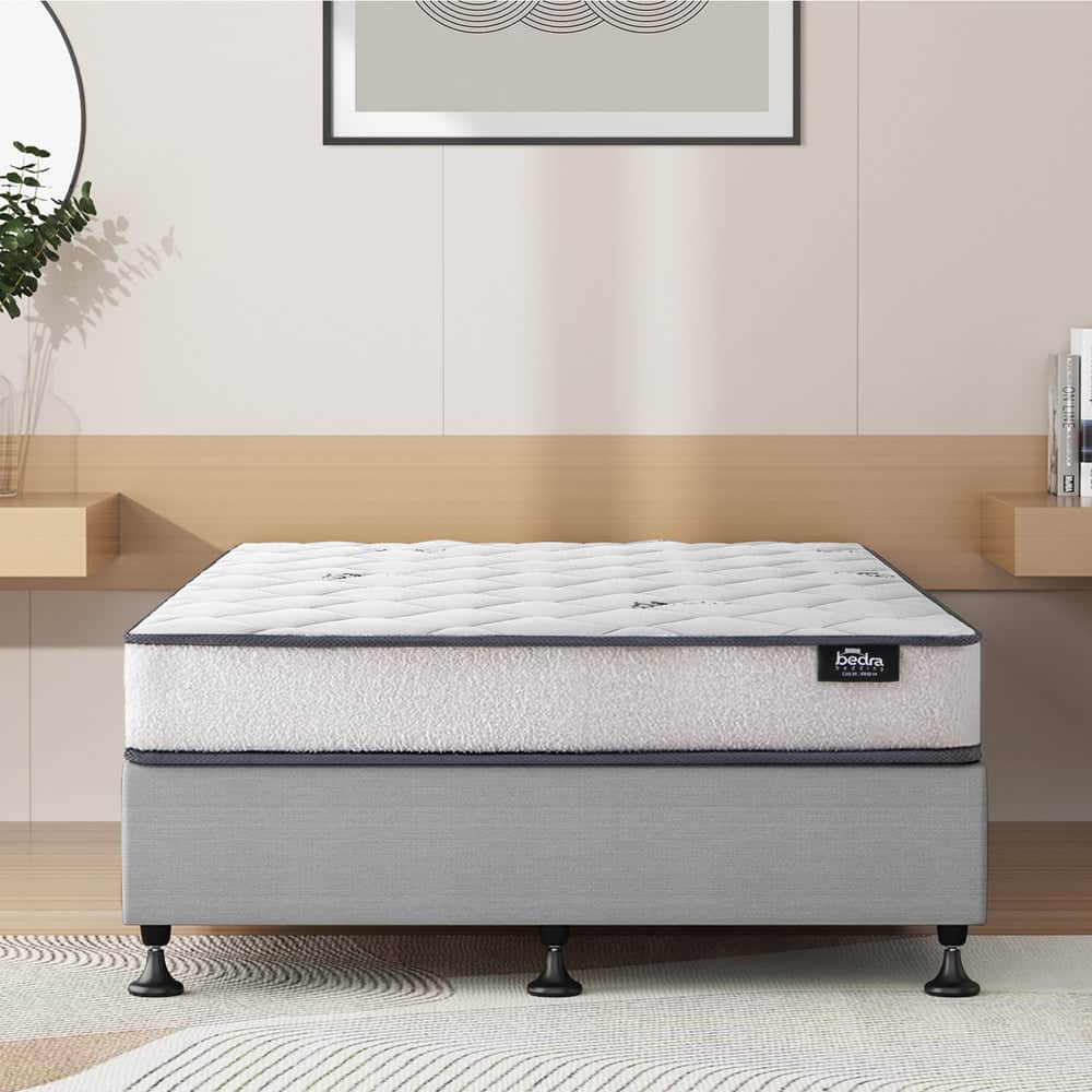 King Bed Frame Upholstered Platform with Bonnell Spring Mattress Beige