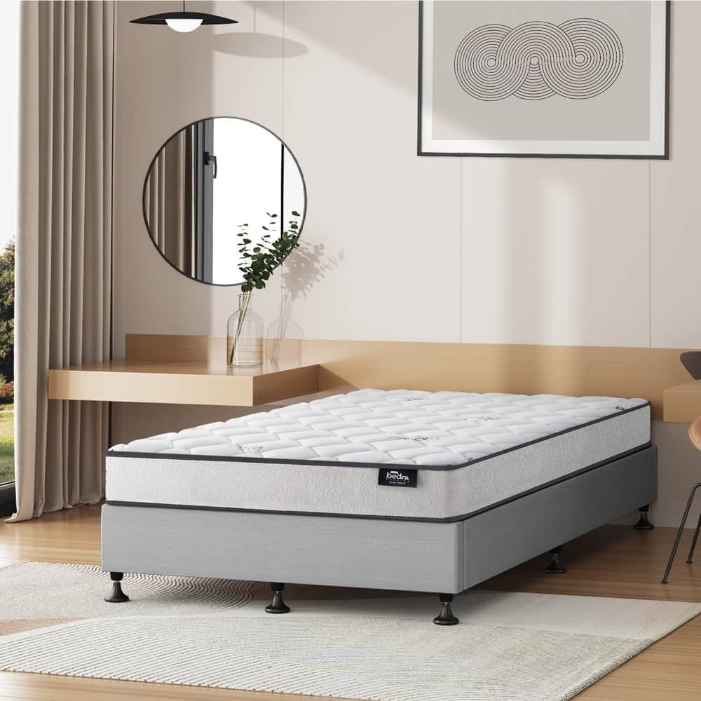King Bed Frame Upholstered Platform with Bonnell Spring Mattress Beige