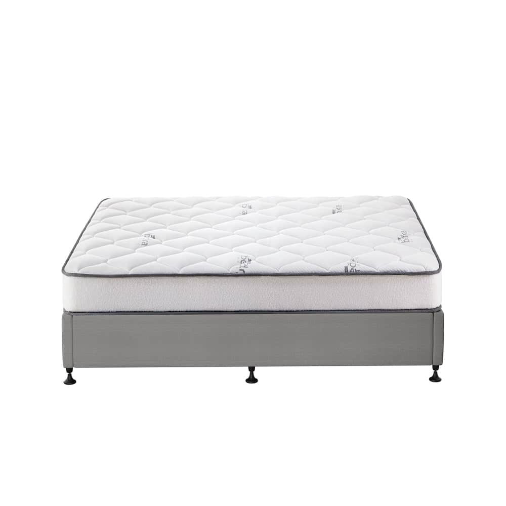 King Bed Frame Upholstered Platform with Bonnell Spring Mattress Beige