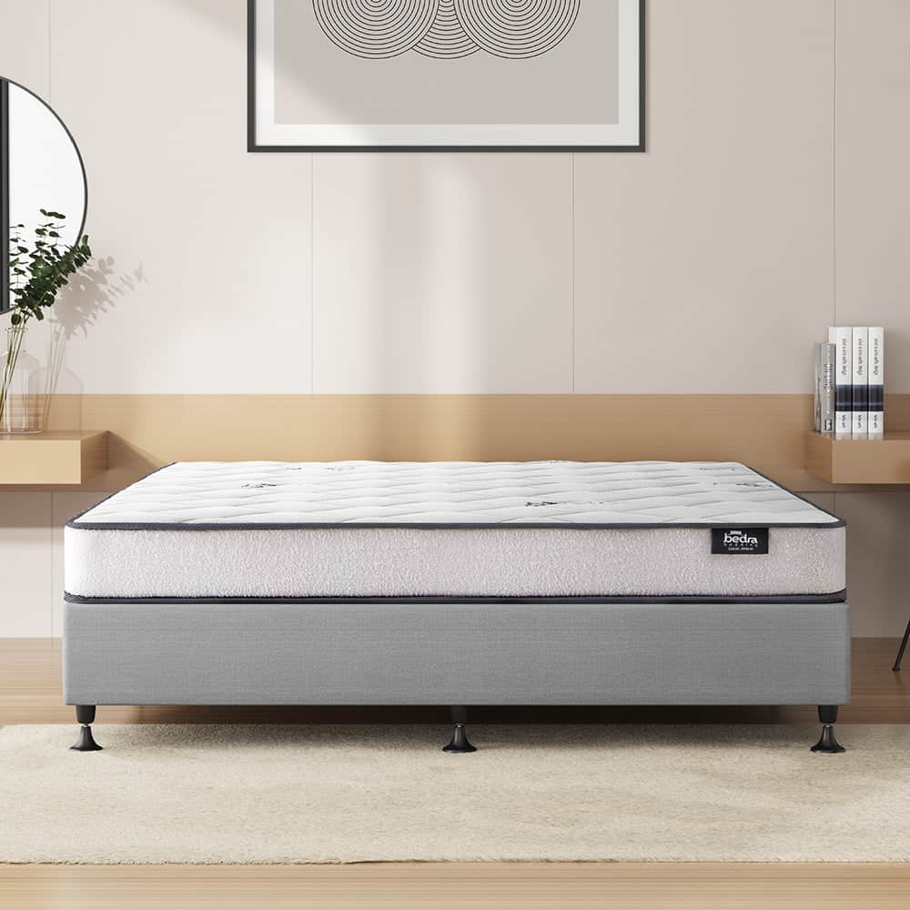 King Bed Frame Upholstered Platform with Bonnell Spring Mattress Beige