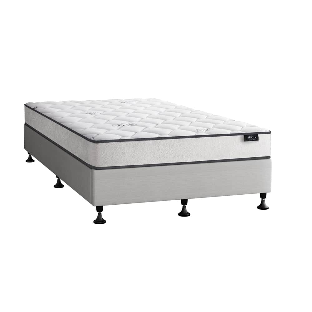 King Bed Frame Upholstered Platform with Bonnell Spring Mattress Beige