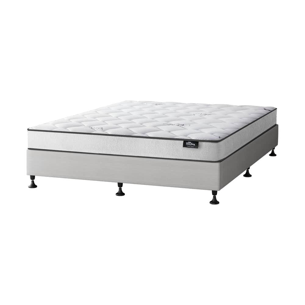 King Bed Frame Upholstered Platform with Bonnell Spring Mattress Beige