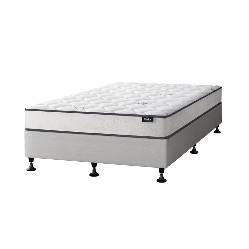 King Bed Frame Upholstered Platform with Bonnell Spring Mattress Beige