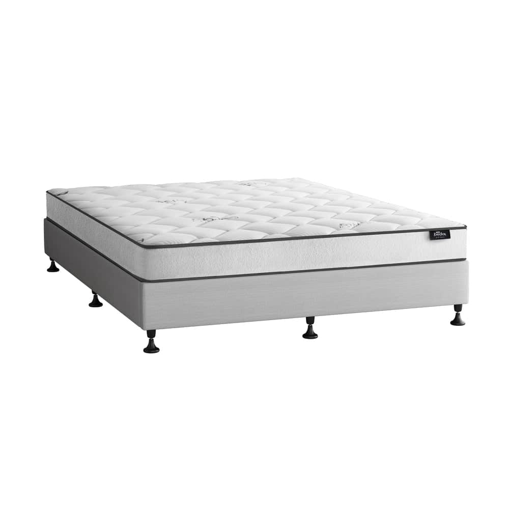 King Bed Frame Upholstered Platform with Bonnell Spring Mattress Beige