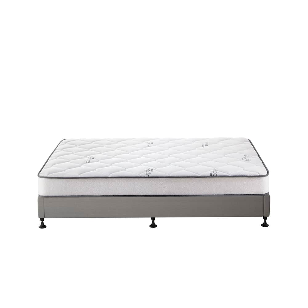 King Bed Frame Upholstered Platform with Bonnell Spring Mattress Beige