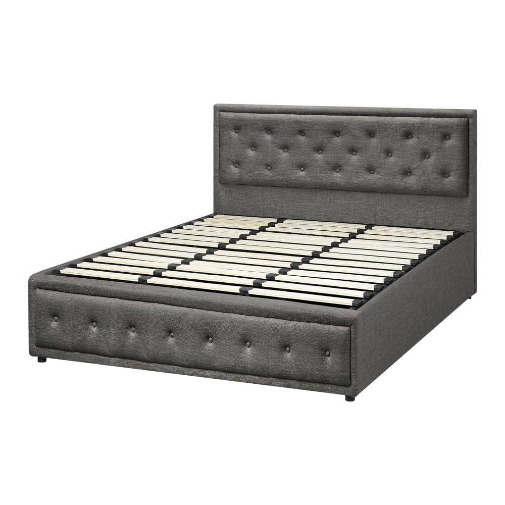 King Bed Frame with Storage Space Gas Lift Bed Mattress Base Grey