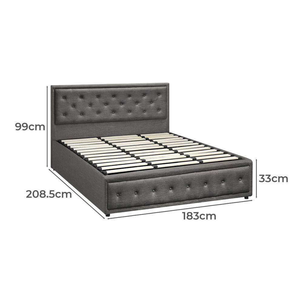 King Bed Frame with Storage Space Gas Lift Bed Mattress Base Grey