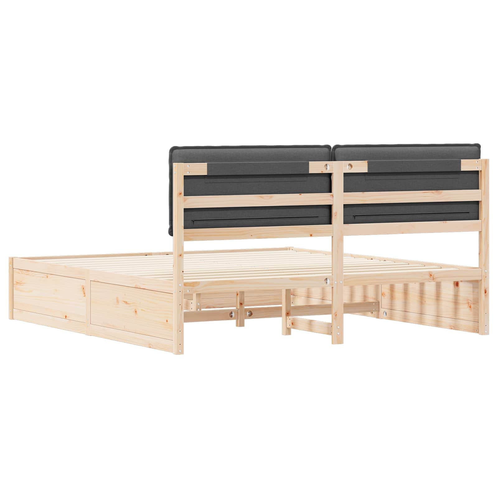 King Pine Wood Bed Frame with Upholstered Headboard Slatted Platform Support