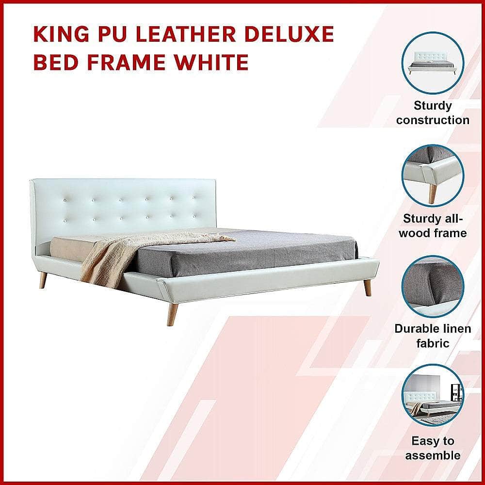 King Pu Leather Deluxe Bed Frame White