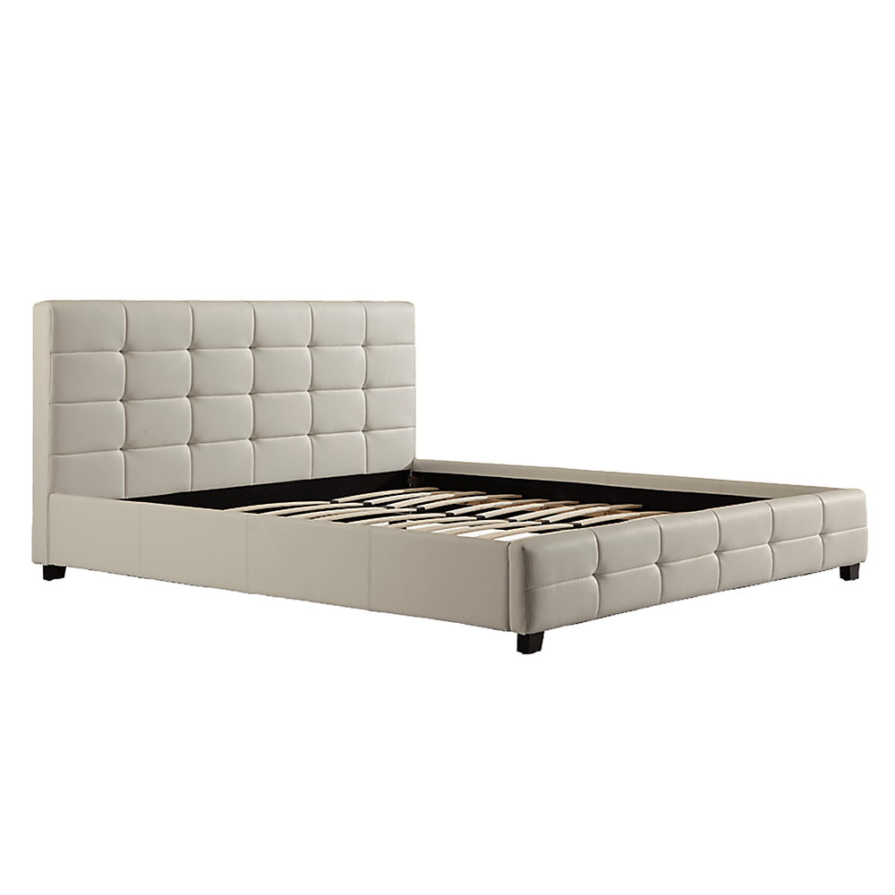 King PU Leather Deluxe Bed Frame White