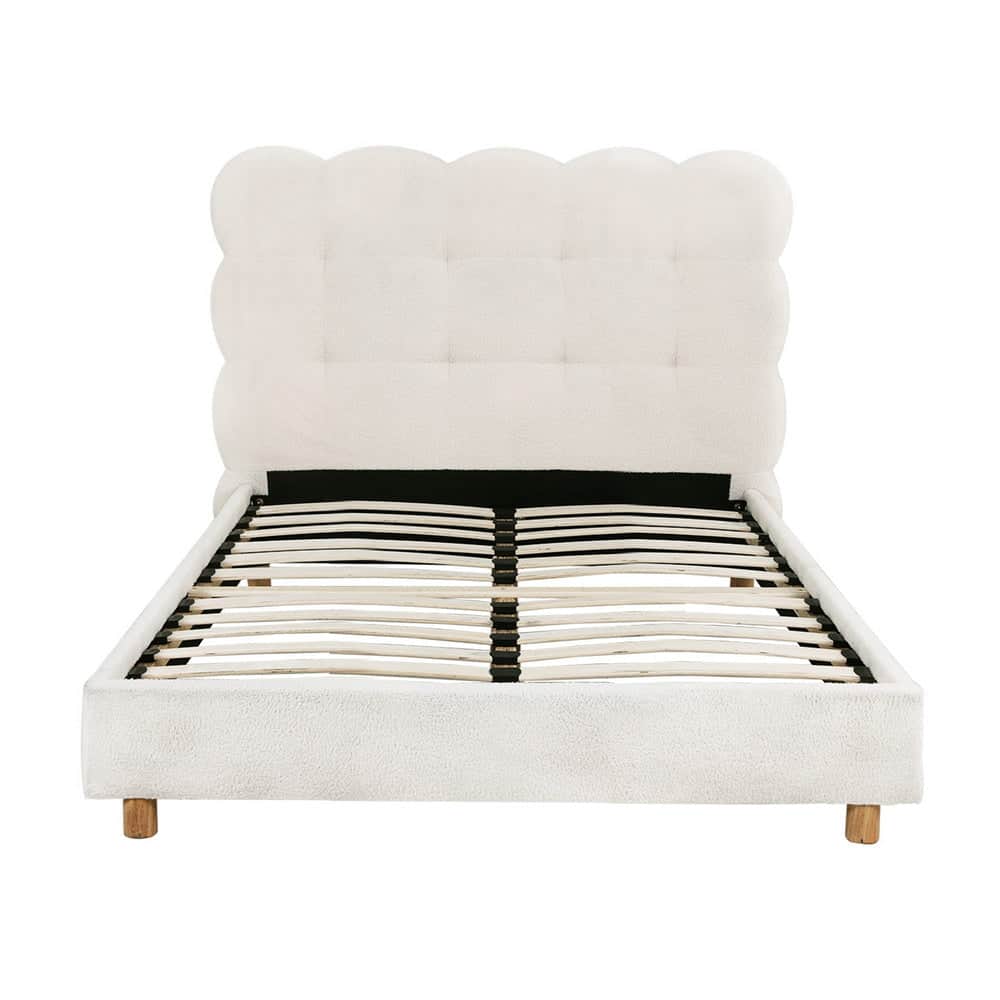 King Single Bed Frame Cloud Headboard Boucle Fabric Mattress