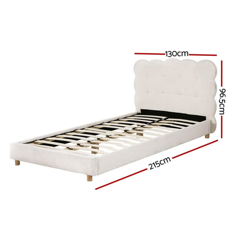 King Single Bed Frame With Cloud Boucle Headboard White Platform Base