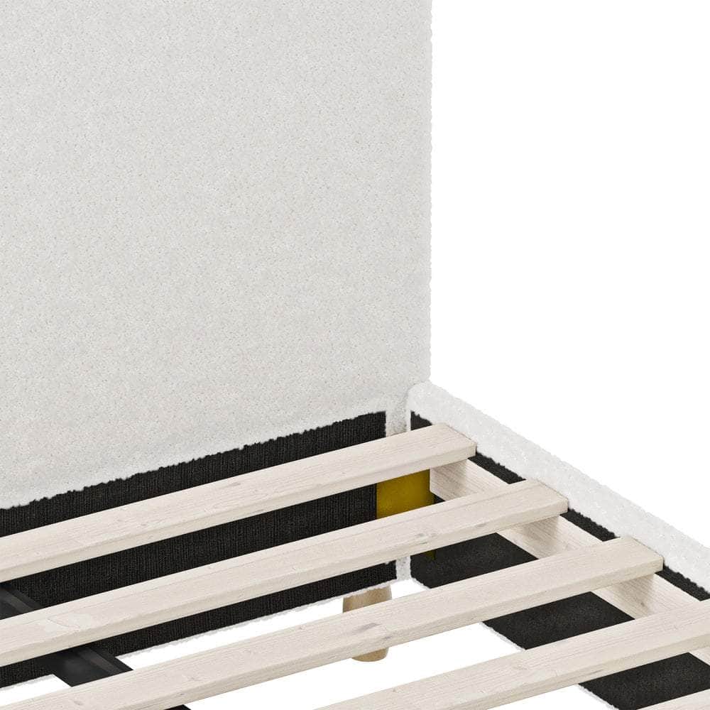 King Single Bed Frame White Boucle Upholstered Cloud Shape Headboard