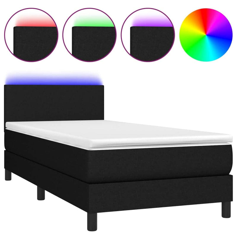 KS Black Fabric Bed with Mattress and LED Lighting Feature