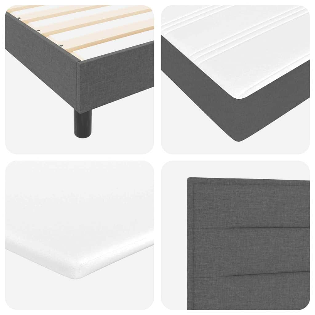 King Single Box Bed with Dark Grey and White Fabric Mattress