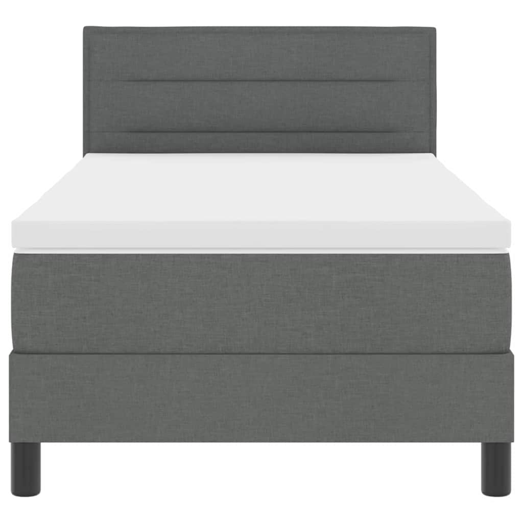 King Single Box Bed with Dark Grey and White Fabric Mattress