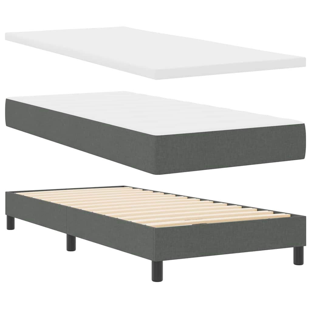 King Single Box Bed with Dark Grey and White Fabric Mattress