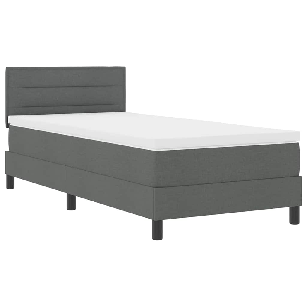 King Single Box Bed with Dark Grey and White Fabric Mattress