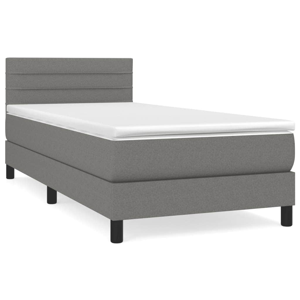 King Single Box Spring Bed with Medium Firm Mattress Dark Grey