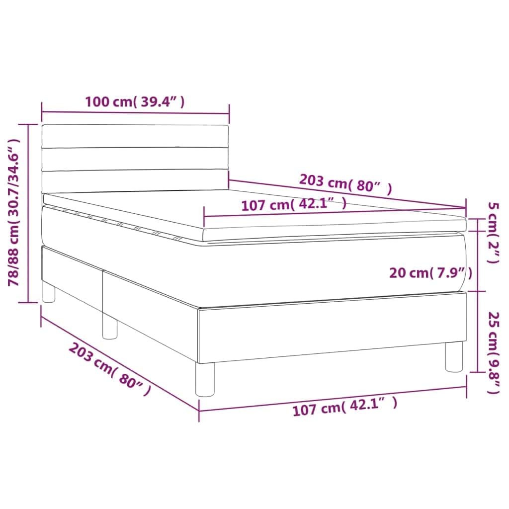 King Single Box Spring Bed with Medium Firm Mattress Dark Grey