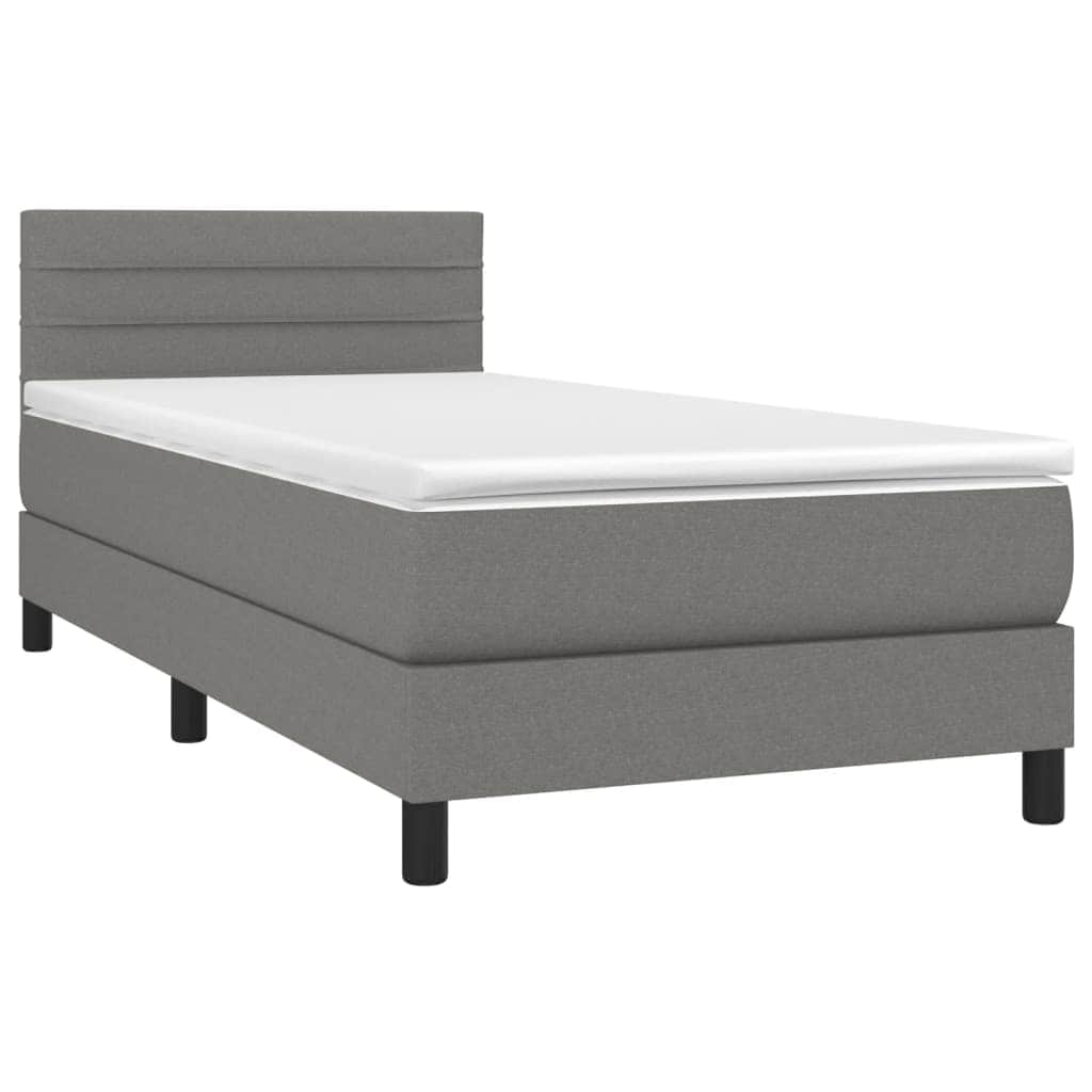 King Single Box Spring Bed with Medium Firm Mattress Dark Grey