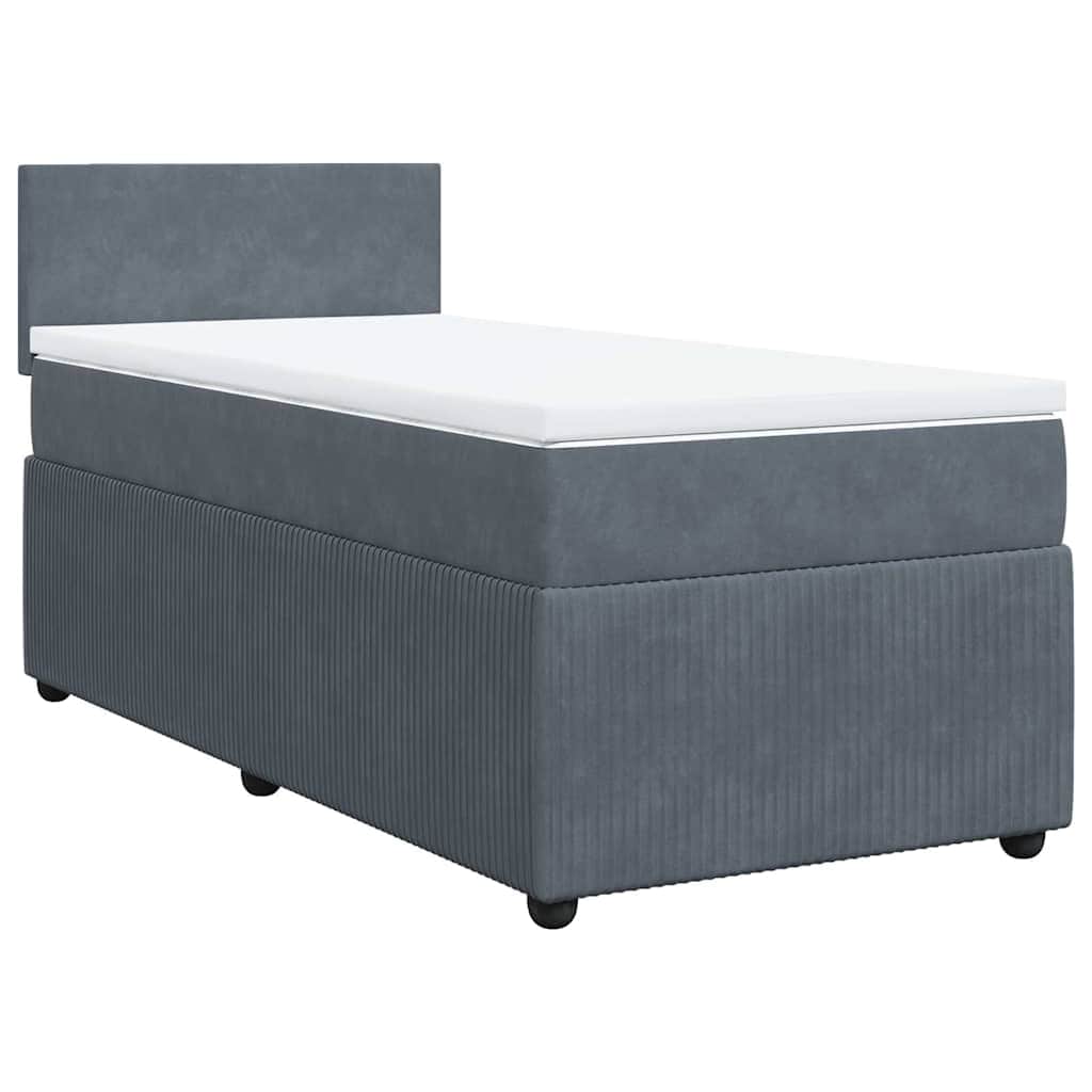 King Single Dark Grey Box Spring Bed with Pocket Spring Mattress Velvet