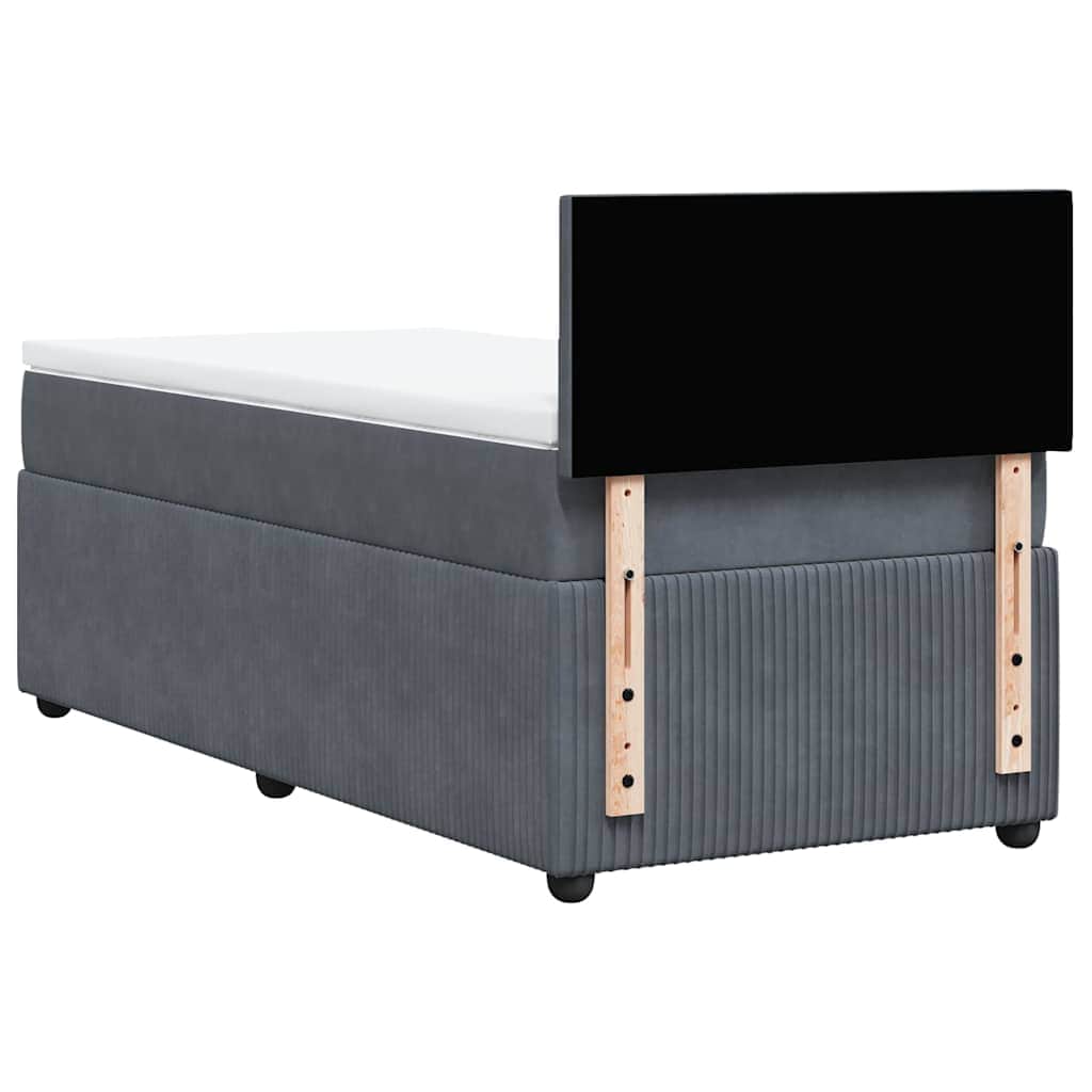 King Single Dark Grey Box Spring Bed with Pocket Spring Mattress Velvet