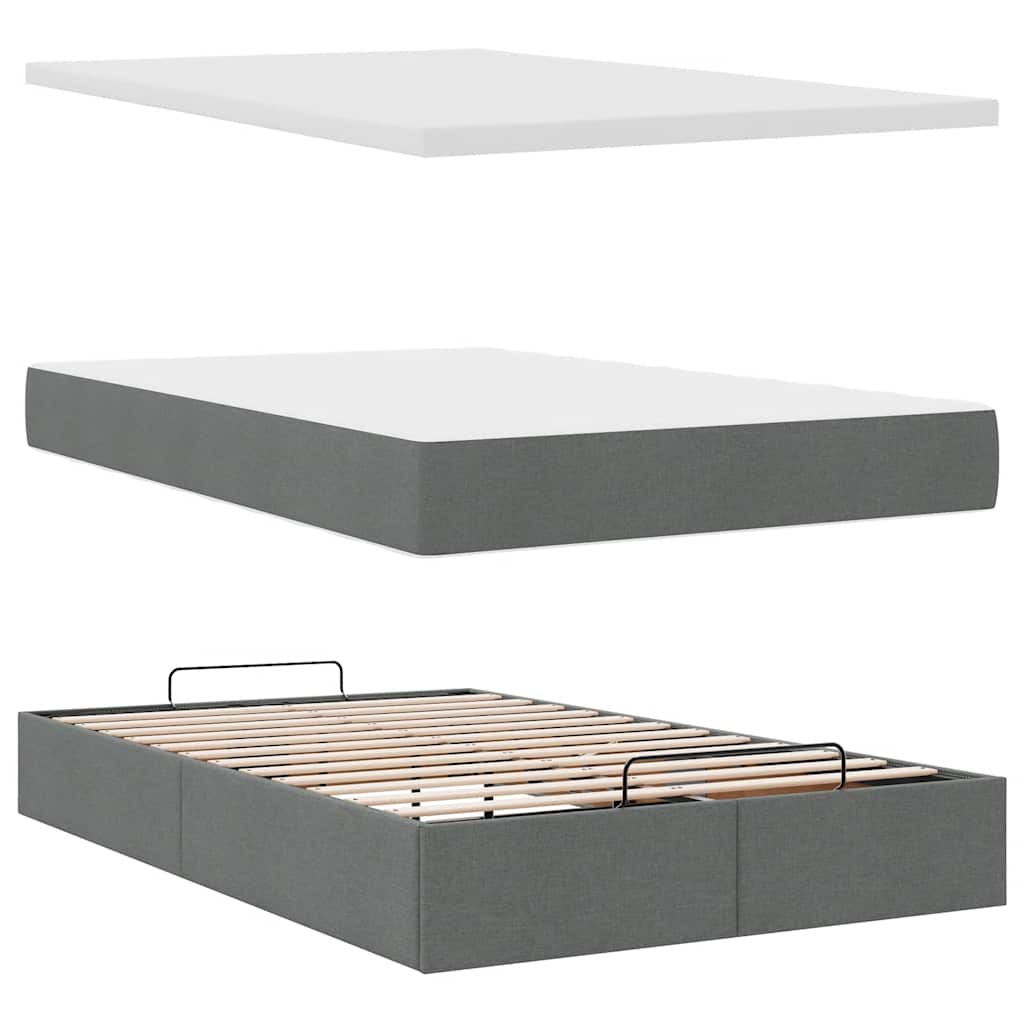 King Single Dark Grey Ottoman Bed with Fabric Upholstery and LED