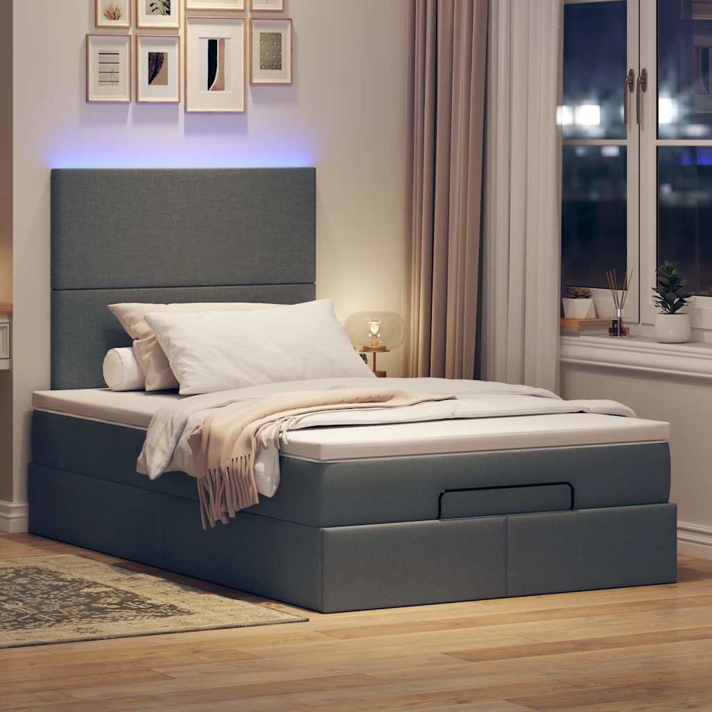King Single Dark Grey Ottoman Bed with Fabric Upholstery and LED