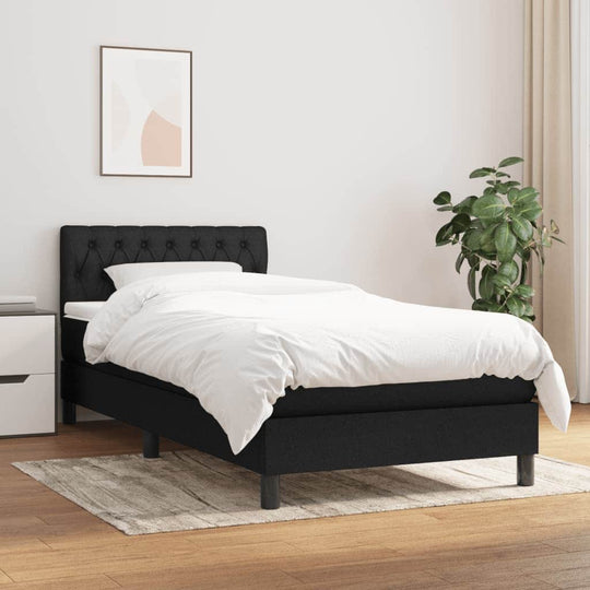King Single Fabric Bed with Mattress and Medium Firm Support Black | Black colour