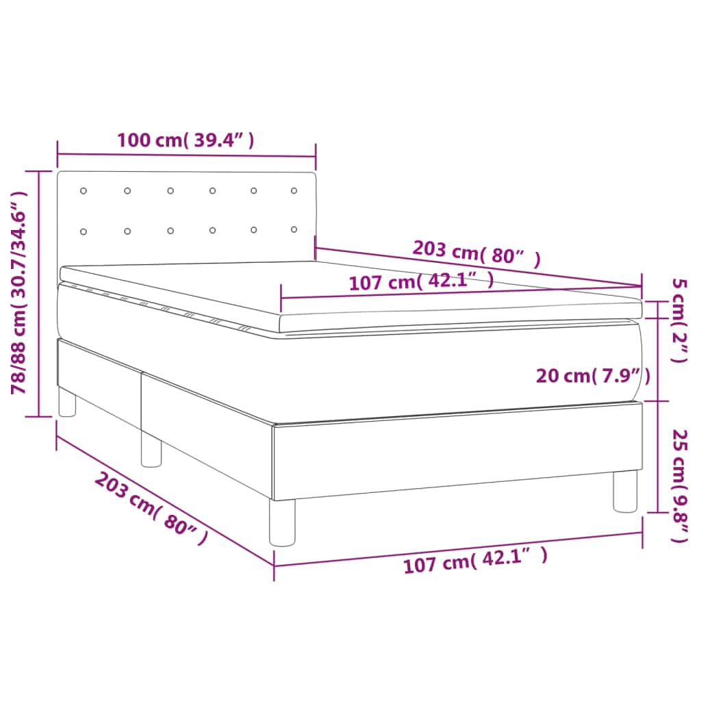 King Single Fabric Bed with Pocket Spring Mattress and Removable Topper Dark Grey